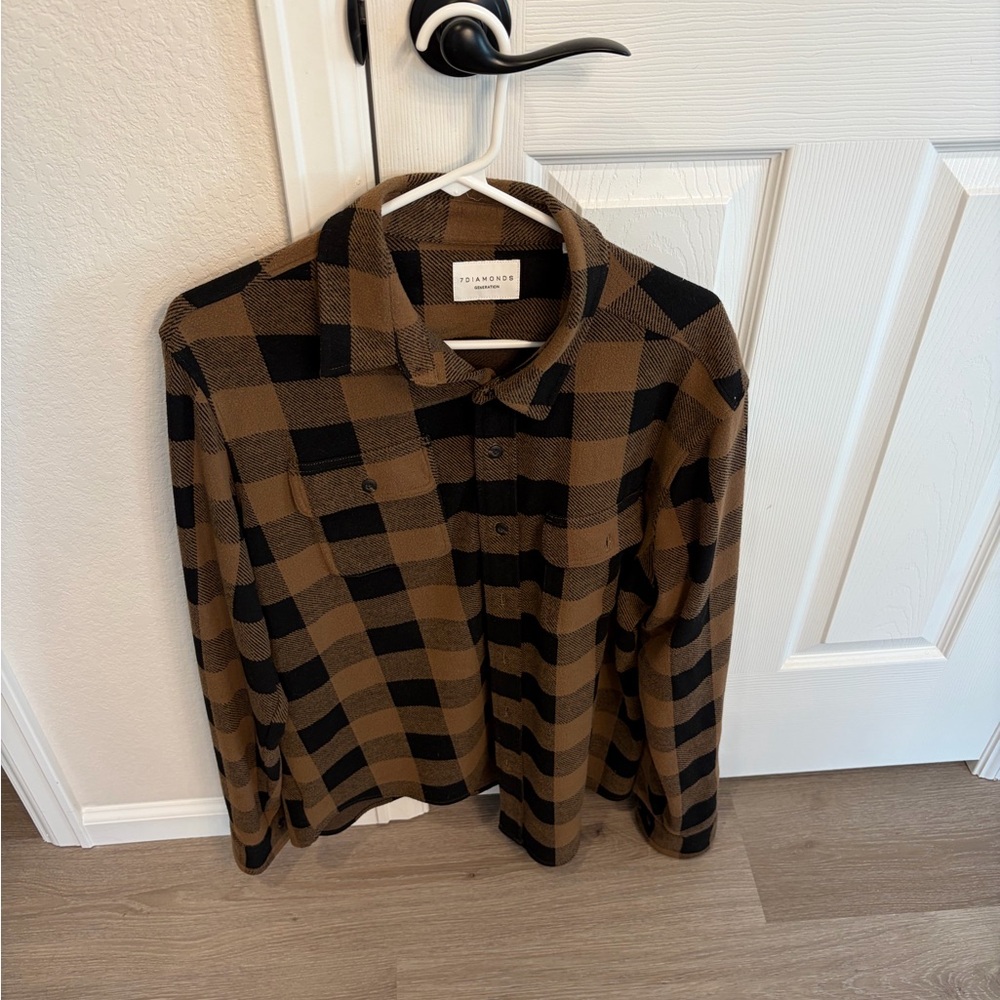 7 Diamonds Brown and Black Plaid Casual Button Down Shirt